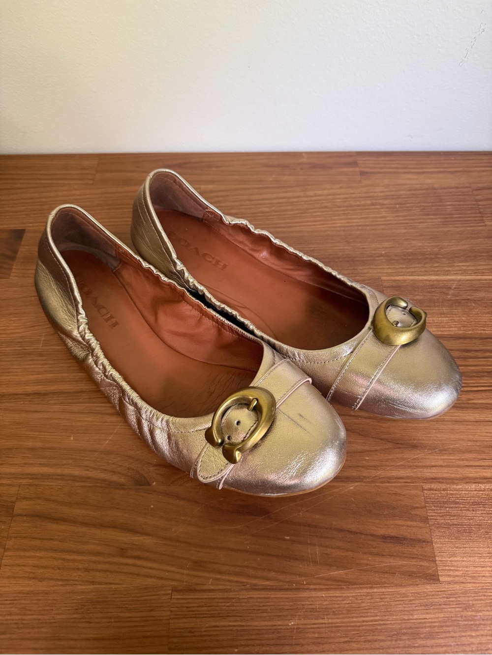Coach Stanton Metallic Gold Ballet Flats, size 10